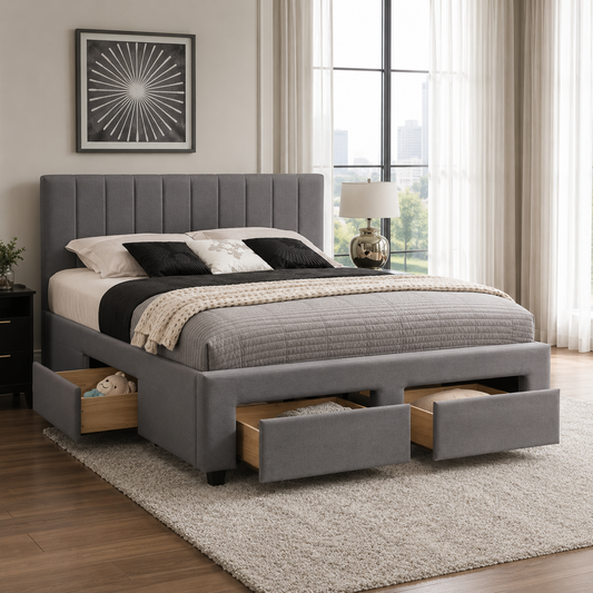 T2157 Platform Bed with Storage Grey Linen – FurniturCa Canada