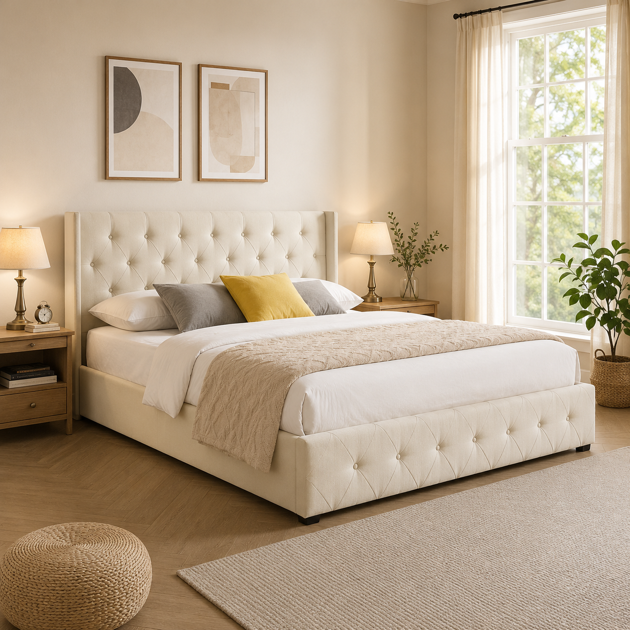 T2162 Storage Bed Grey Linen – Footboard Detail | FurniturCa Canada