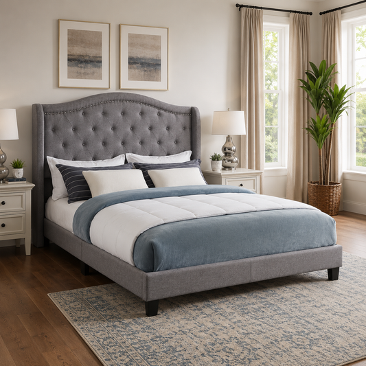 T2173 Upholstered Bed Grey Linen – Canadian Bedroom Furniture | FurniturCa
