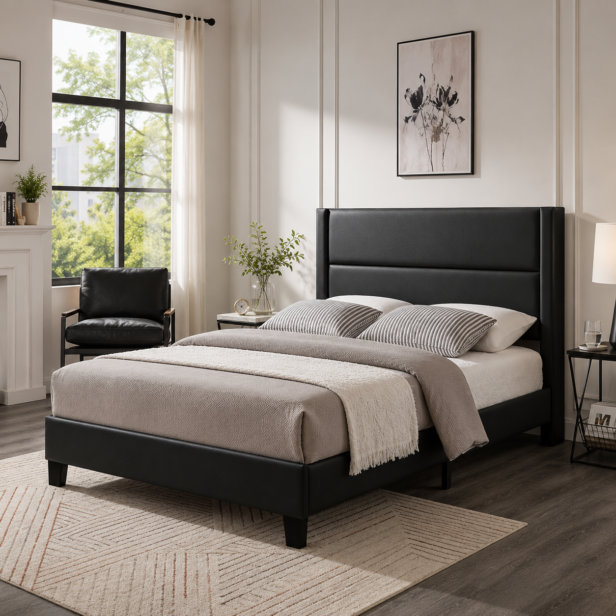 T2175 Platform Bed Black Leatherette – FurniturCa Canada