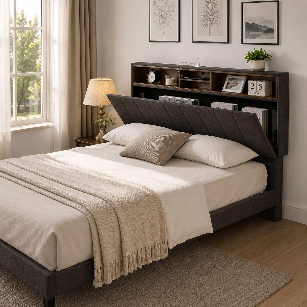 T2178 Storage Platform Bed Grey – Front View | FurniturCa Canada