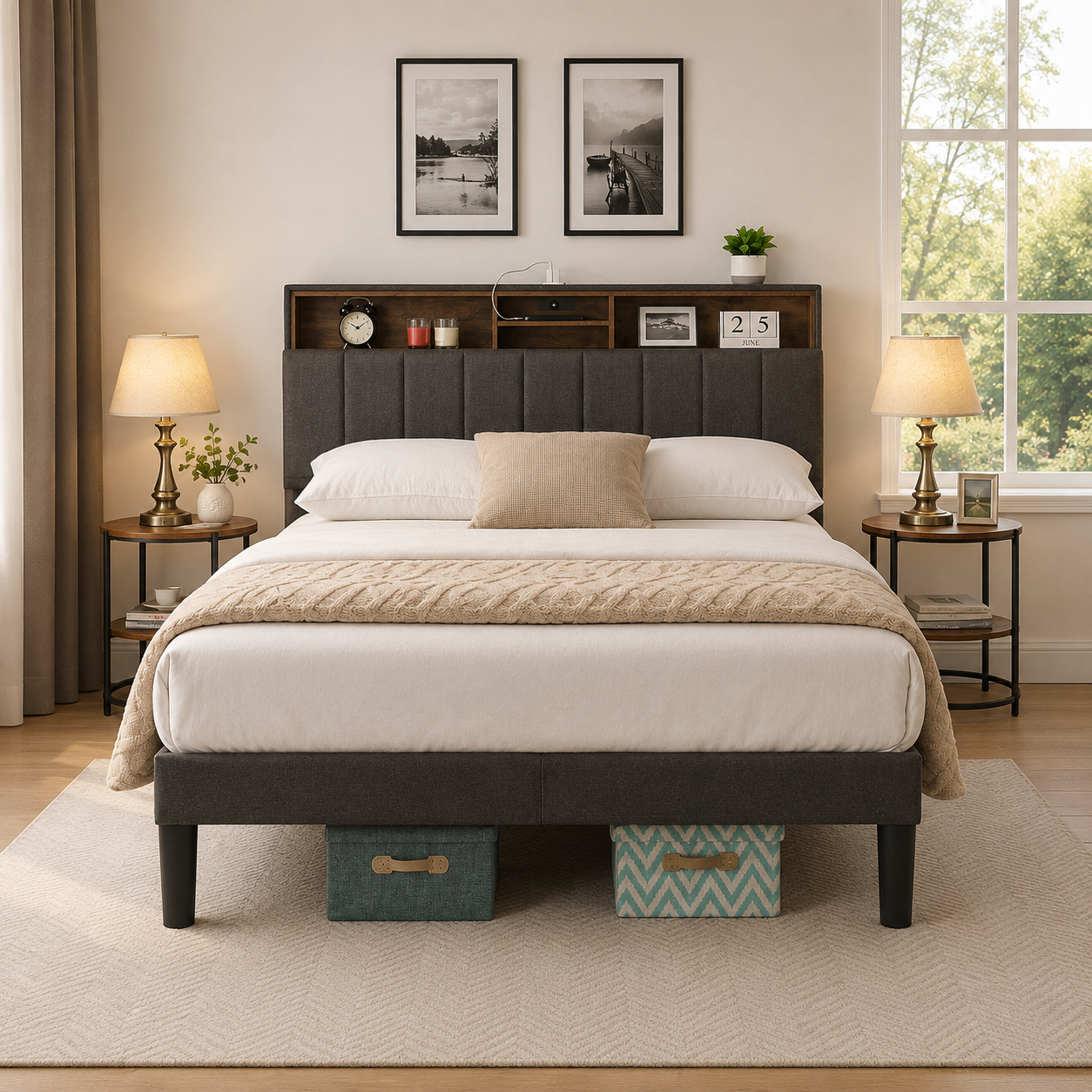 T2178 Storage Platform Bed – Headboard Adjustment View | FurniturCa Canada