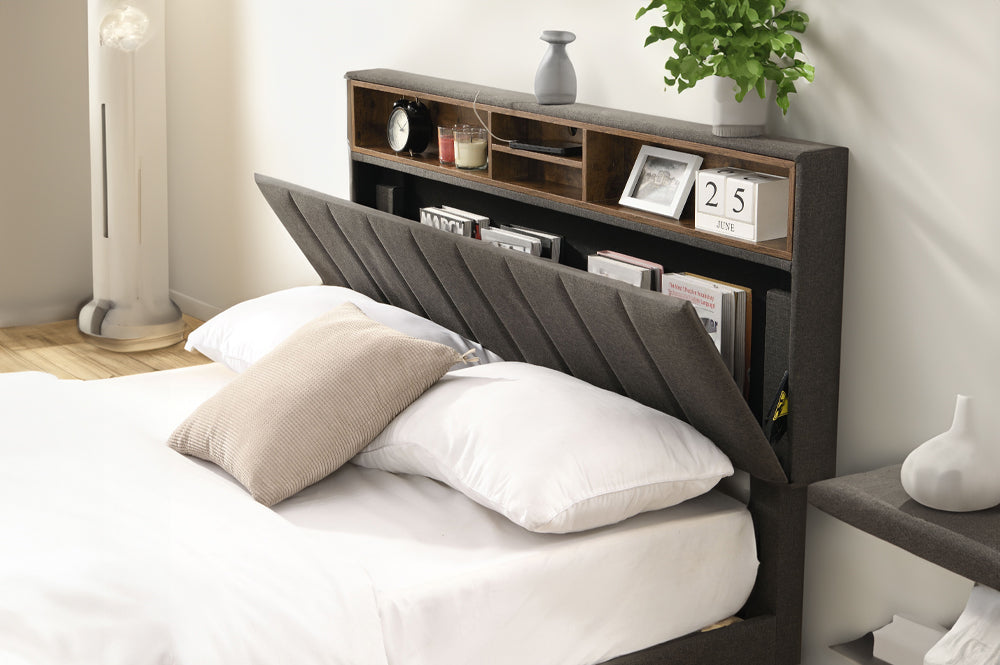 Platform Bed With Storage and ajustable headboard T2178