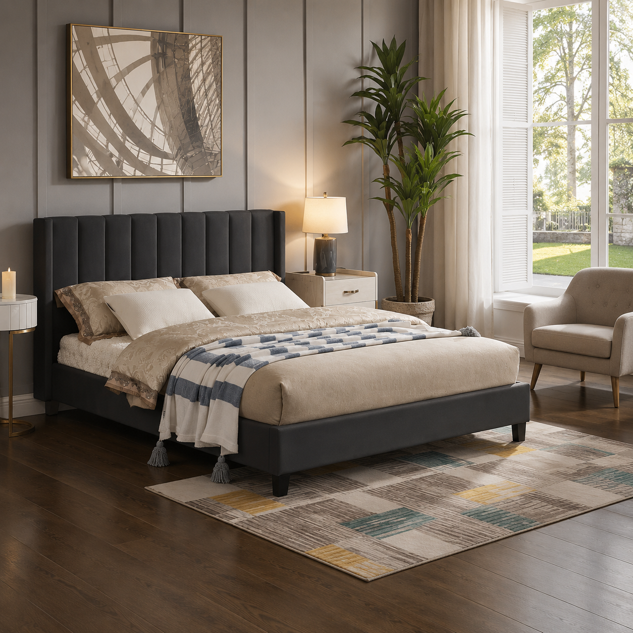 T2190 Platform Bed Charcoal Velvet – FurniturCa Canada