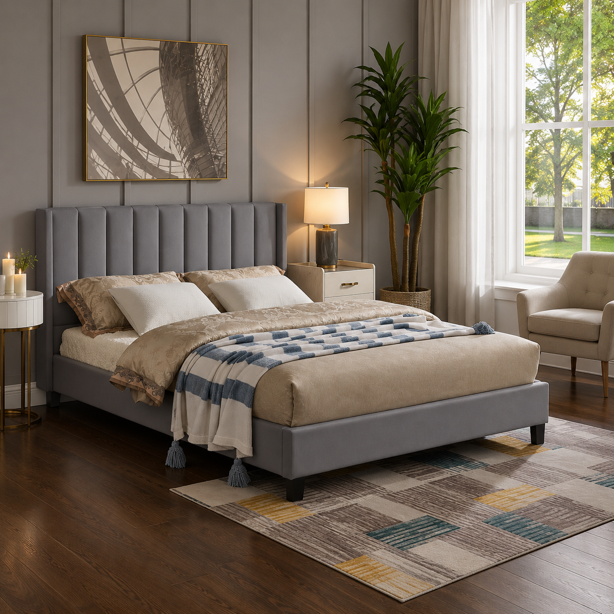 T2190 Platform Bed Grey Velvet – Bedroom Furniture Canada | FurniturCa