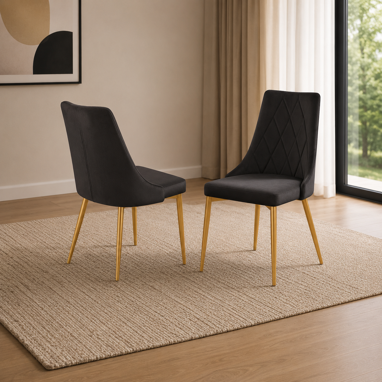 T219 dining chair, set of 4, in black velvet