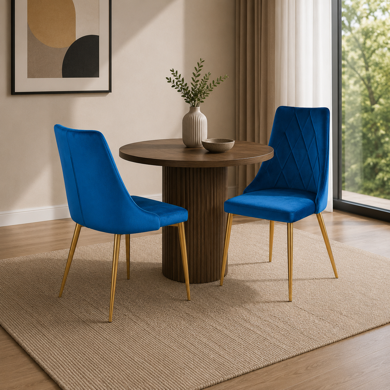 T219 dining chair, set of 4, in blue velvet
