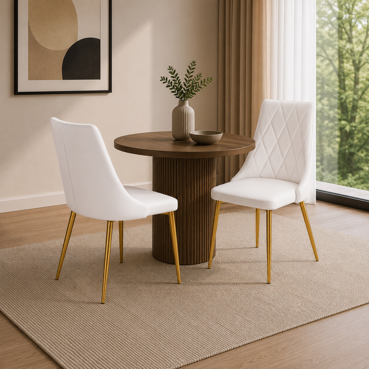 T219 dining chair, set of 4, in white leatherette