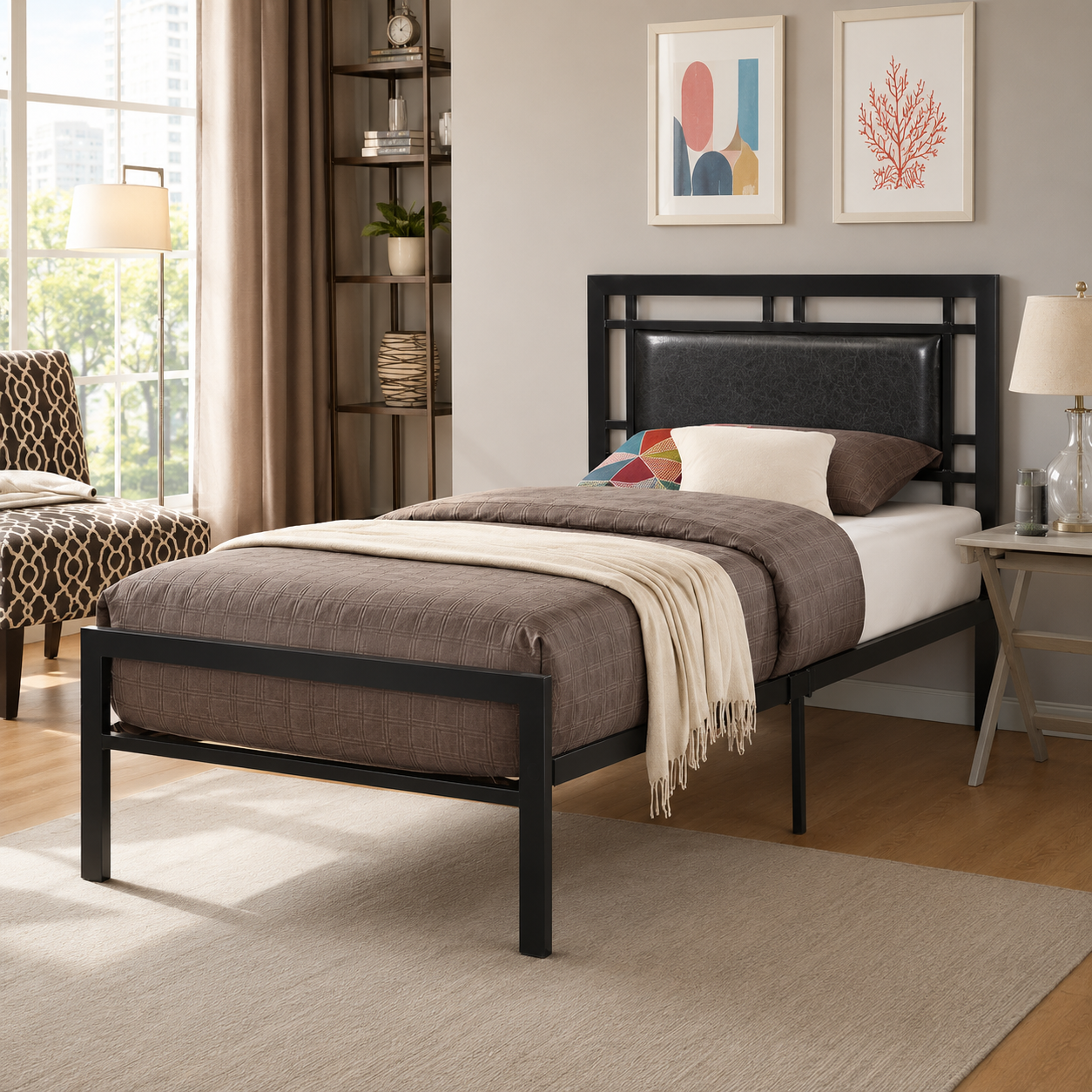 T2201 Platform Bed Black Leatherette – FurniturCa Canada