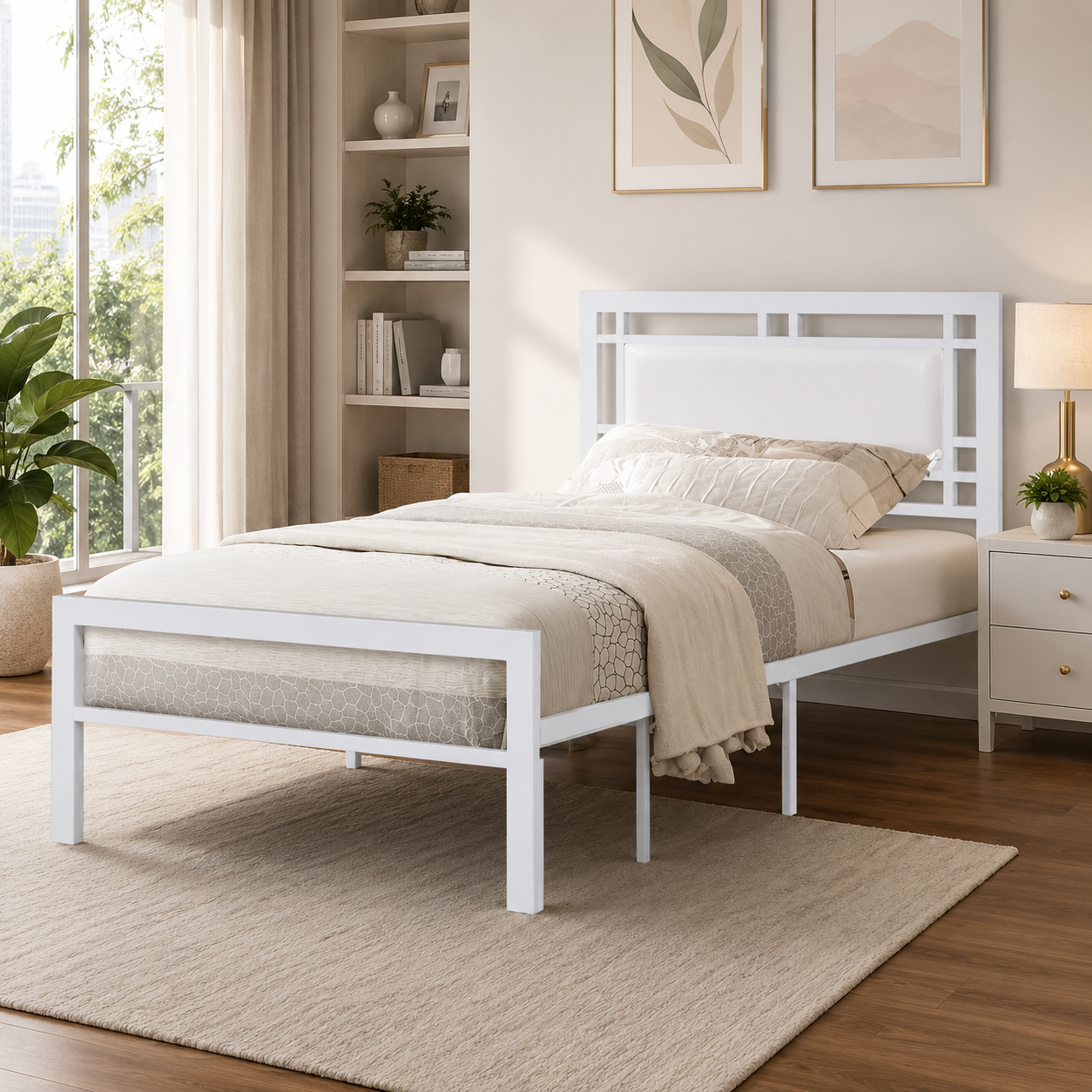 T2201 Platform Bed White Leatherette – No Box Spring | FurniturCa Canada