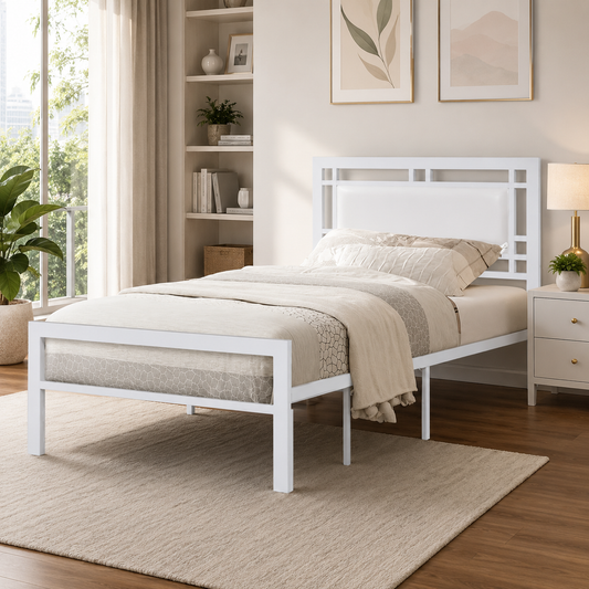 T2201 Platform Bed White Leatherette – No Box Spring | FurniturCa Canada