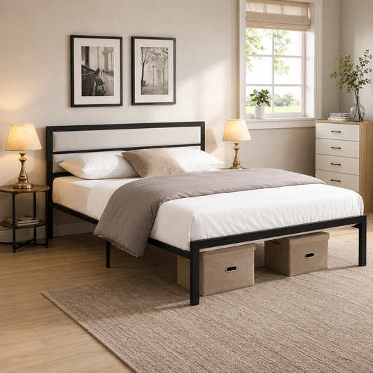 T2202 Platform Bed Black Linen – Bedroom Furniture Canada | FurniturCa
