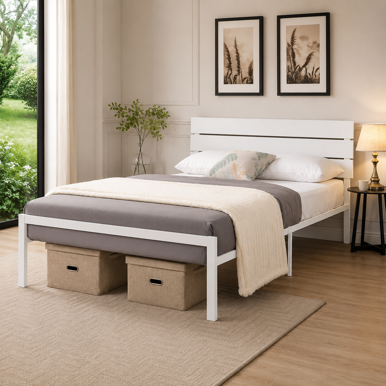 T2205 Platform Bed White Metal – FurniturCa Canada