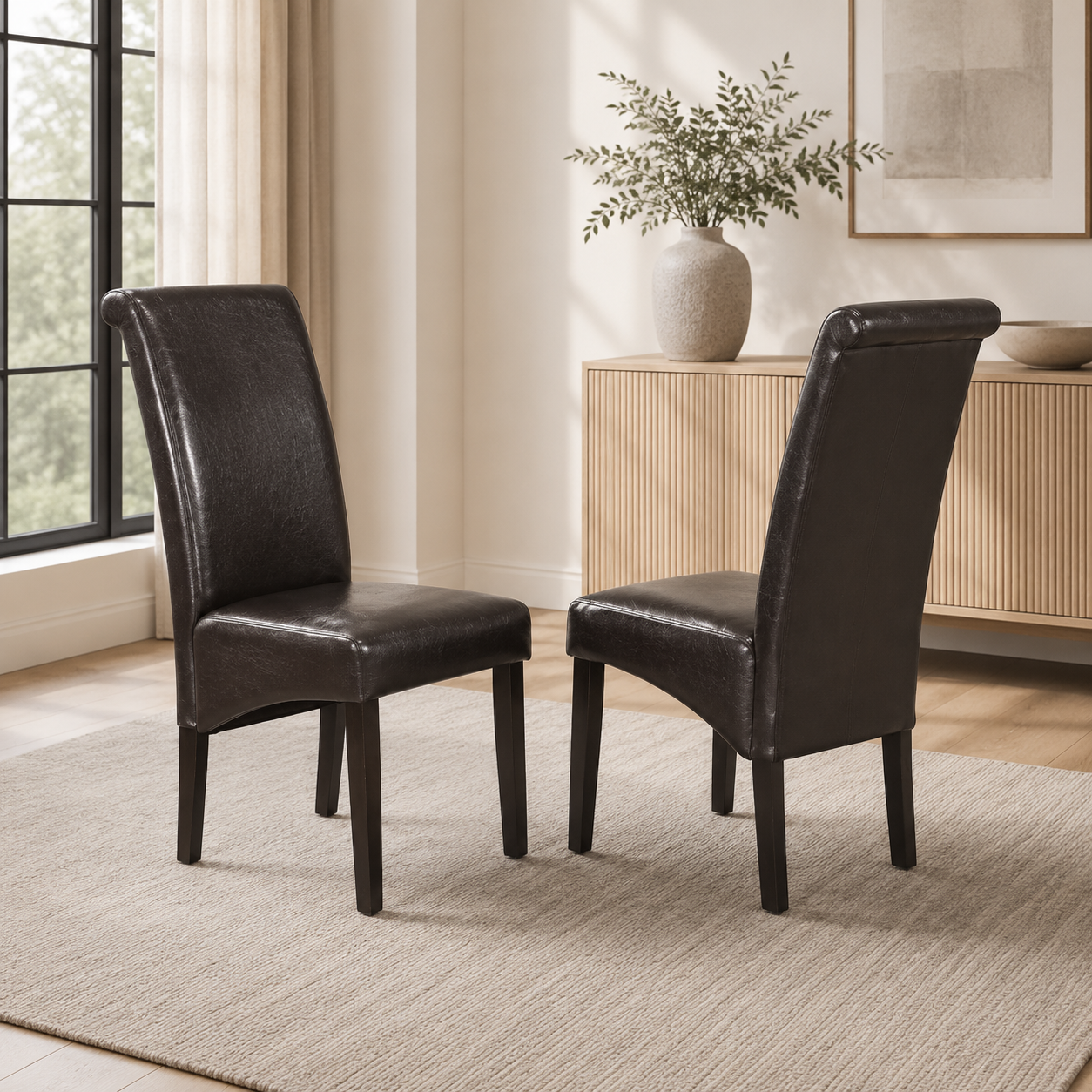 T220 Parsons chair in espresso bonded leather, set of 2