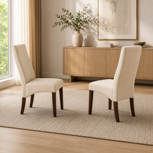 T240 Parsons chair in beige linen fabric with walnut legs, set of 2