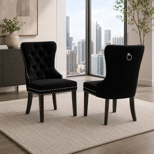 T246 velvet dining chair, set of 2, in black