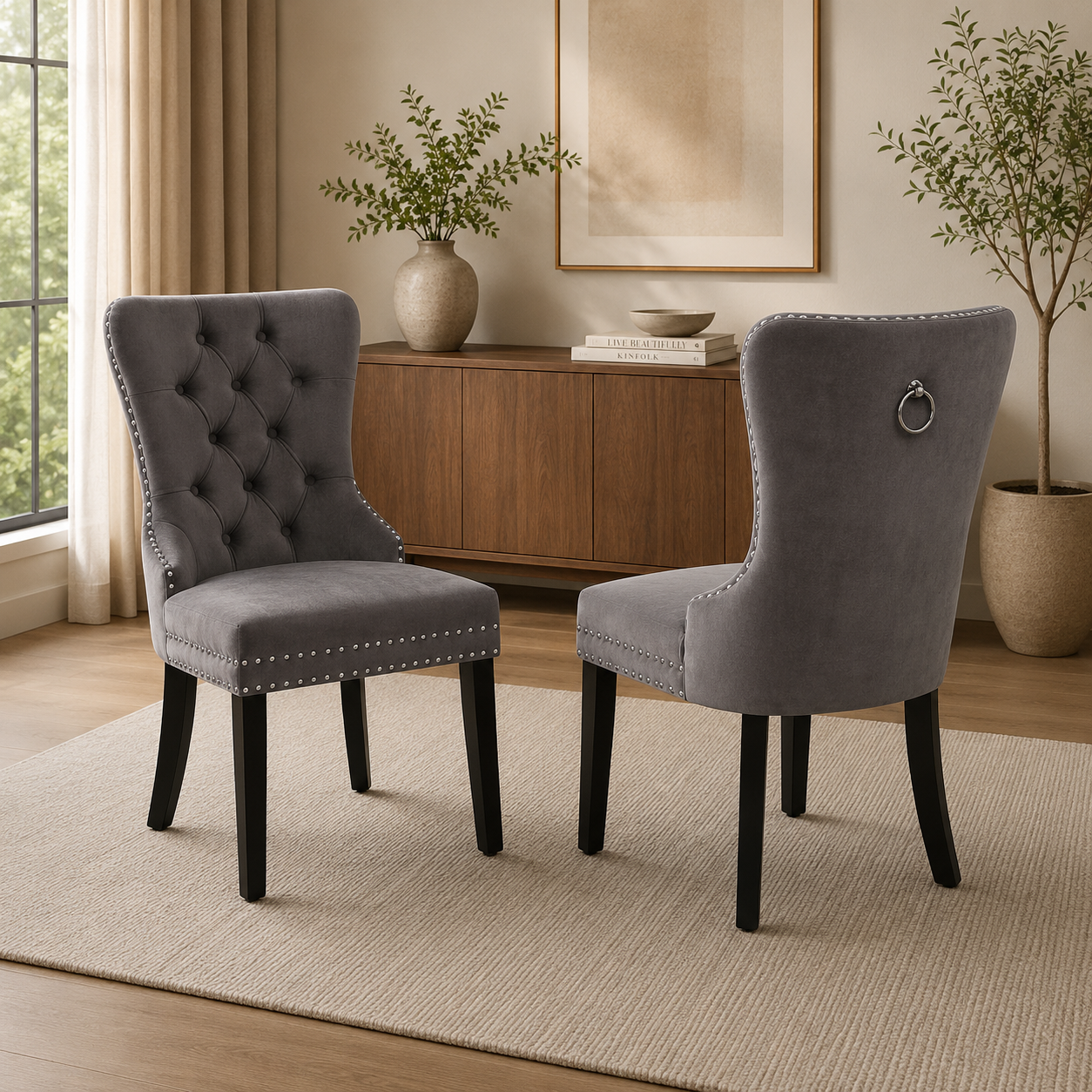 T246 velvet dining chair, set of 2, in grey