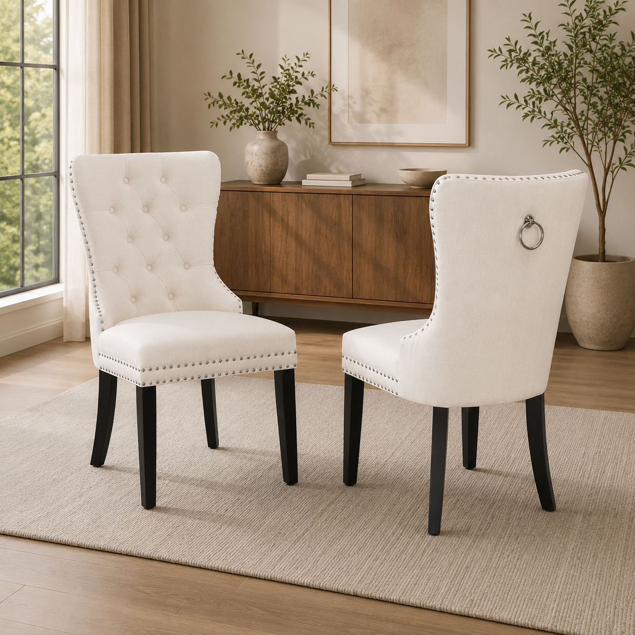 T246 velvet dining chair, set of 2, in cream