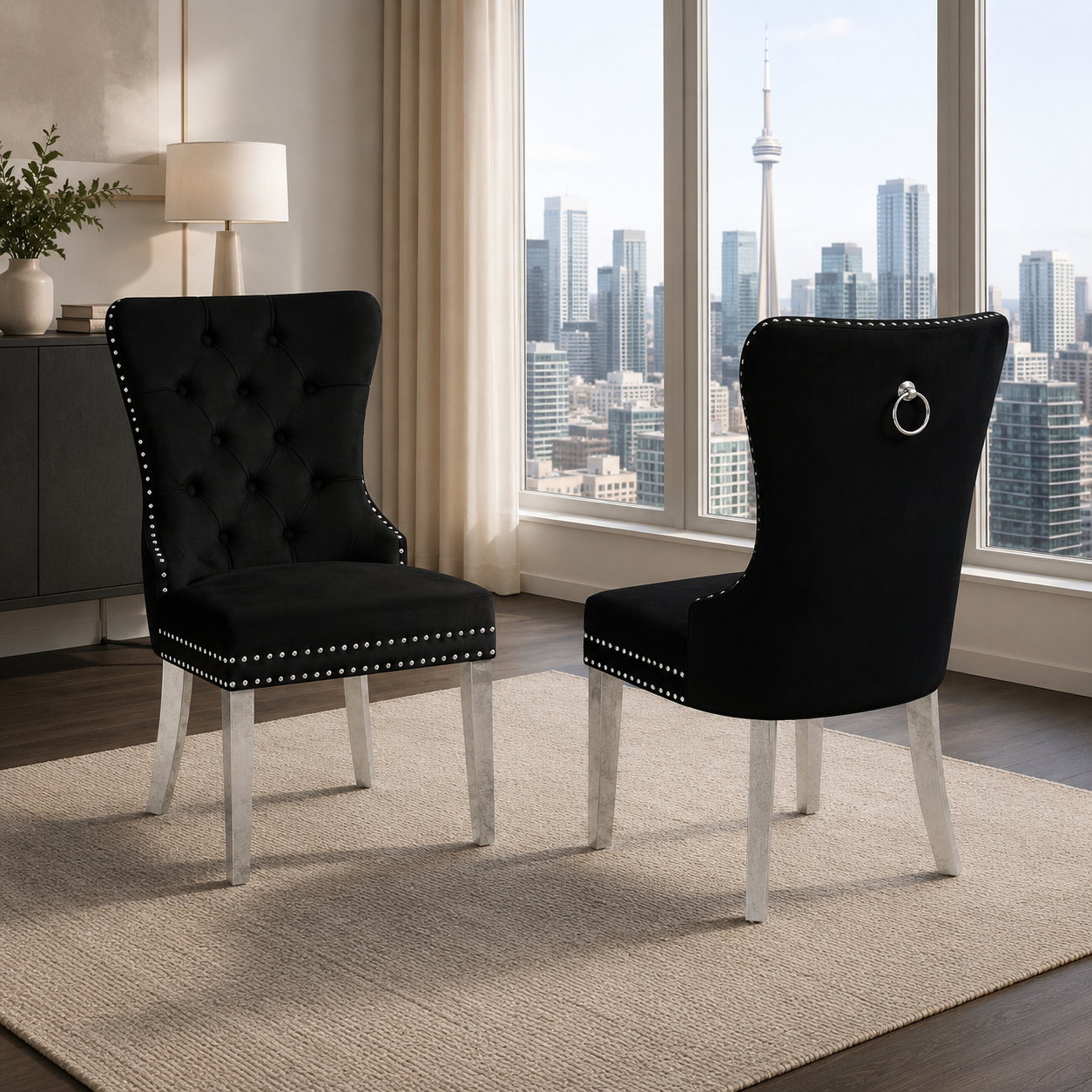 T247 velvet dining chair, set of 2, in black