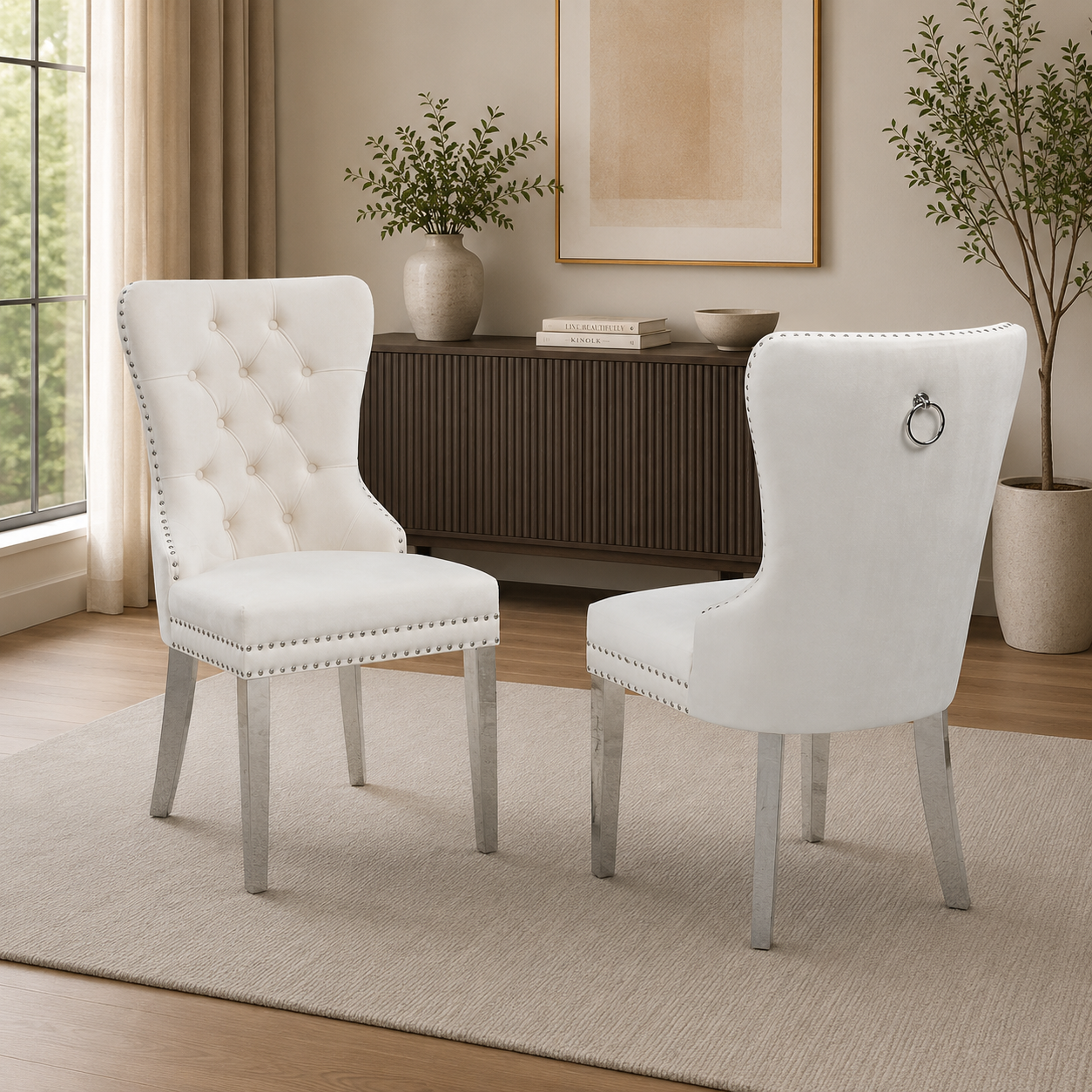 T247 velvet dining chair, set of 2, in white